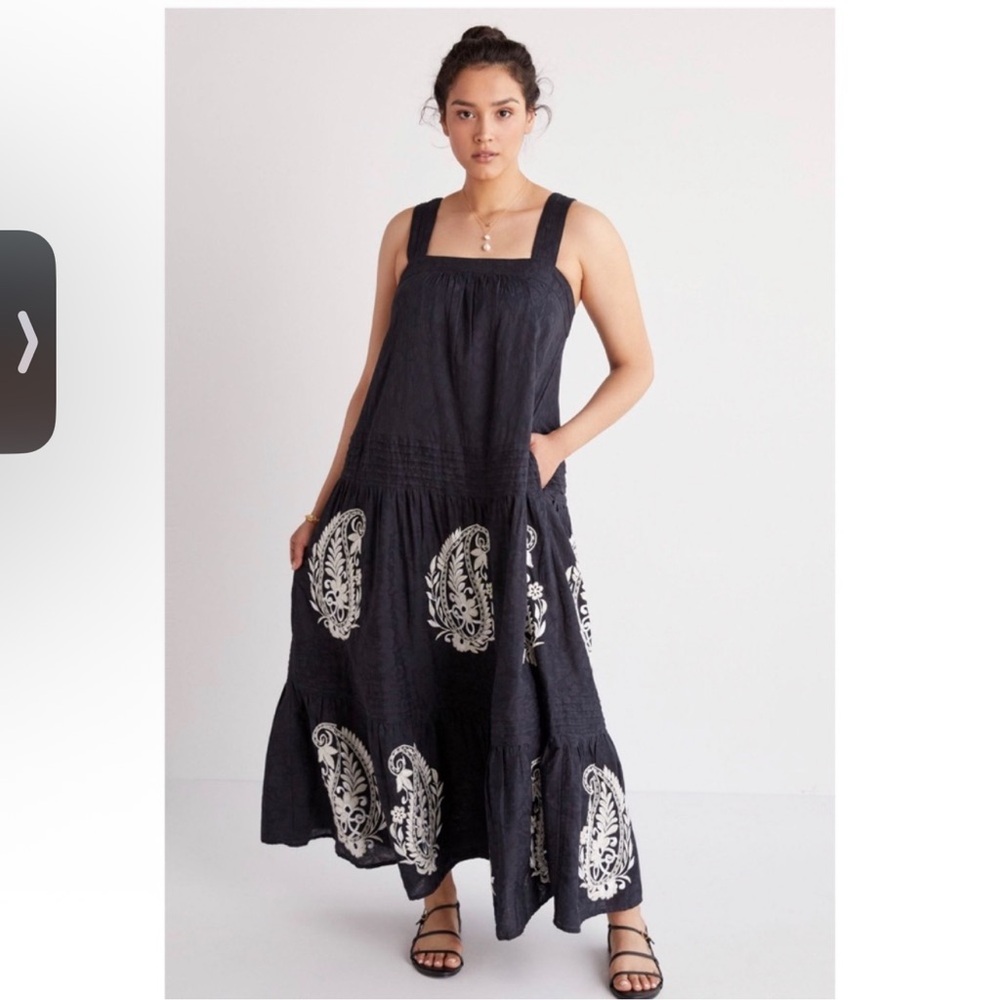 Felicity Embroidered Maxi Dress Black Maxi Sundress White Paisley Embroidery